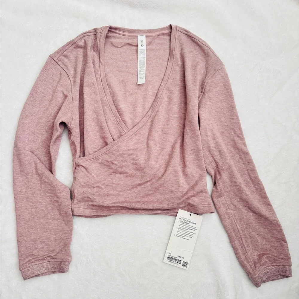 Lululemon BeCalm Wrap-Front Long-Sleeve Shirt/Heathered Porcelain Pink/ XS/ NWT - Picture 5 of 7